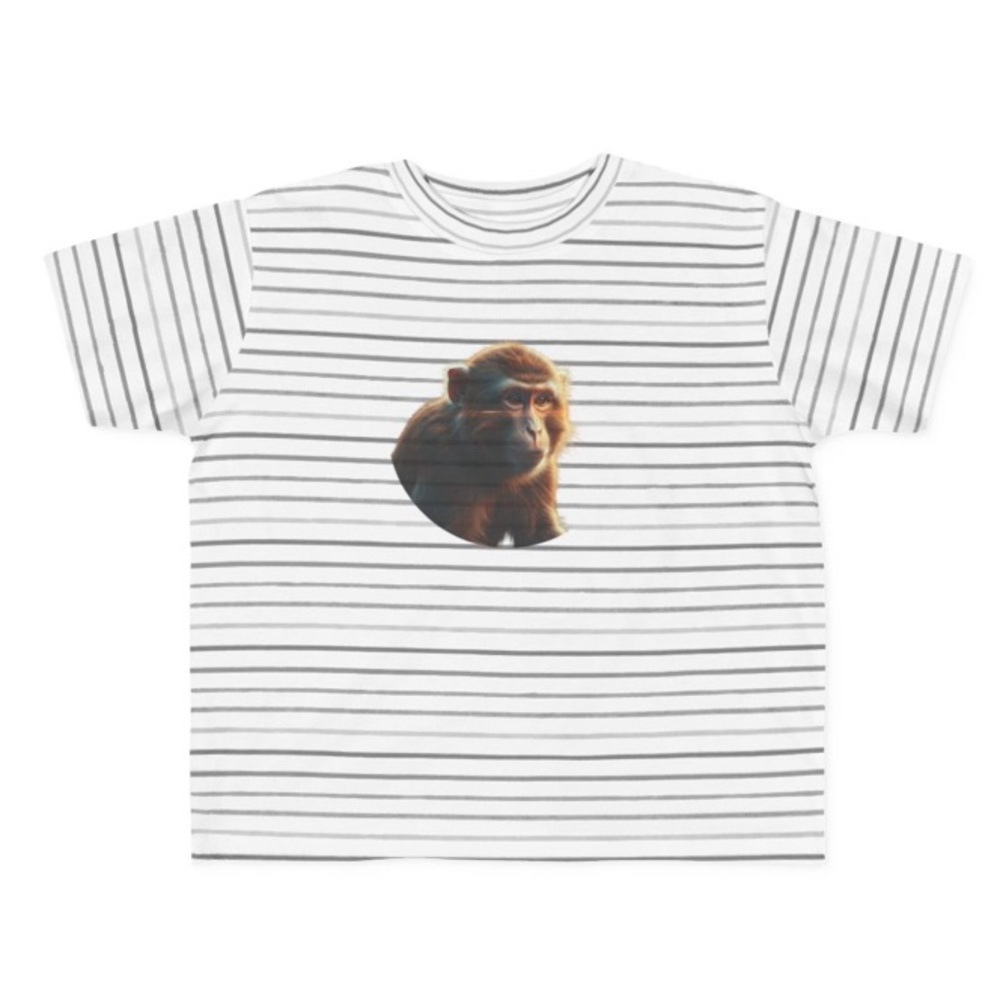 Striped White and Black Kids Shirt with Monkey Print